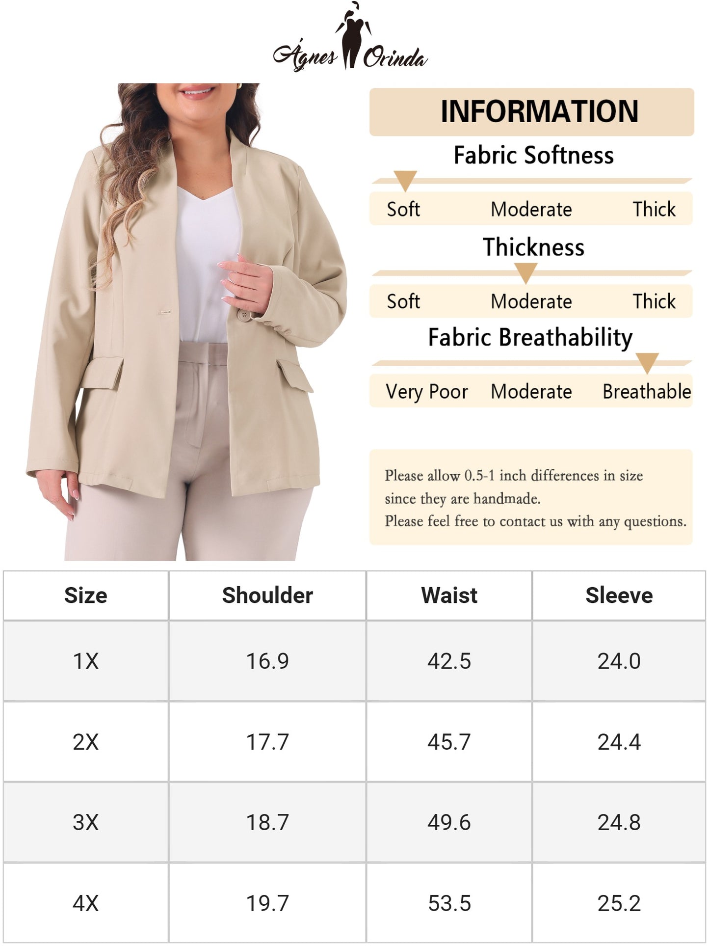 Blazer de talla grande para mujer, con botones, manga larga, para oficina, trabajo, negocios, chaqueta