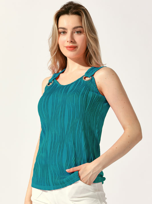 Women's Tank Tops Scoop Neck Textured Summer Casual Sleeveless Top
