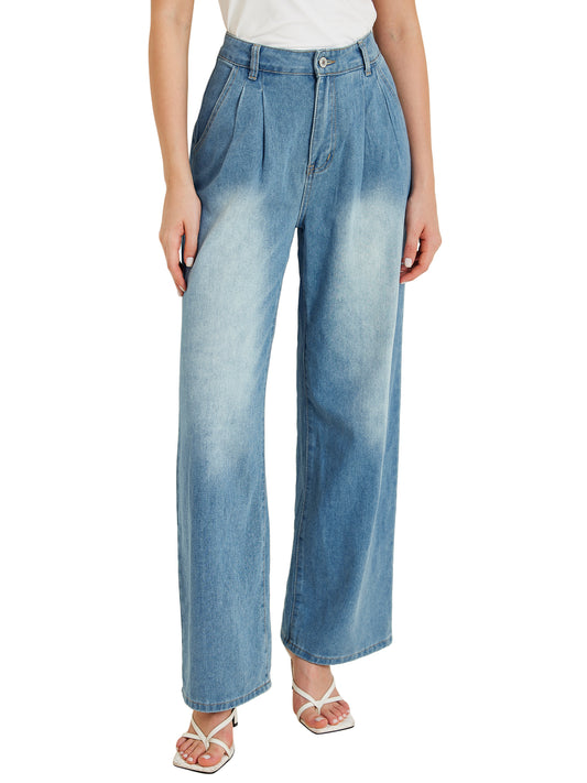 Pantalones vaqueros de pierna ancha para mujer, sueltos, de cintura alta, informales, de mezclilla