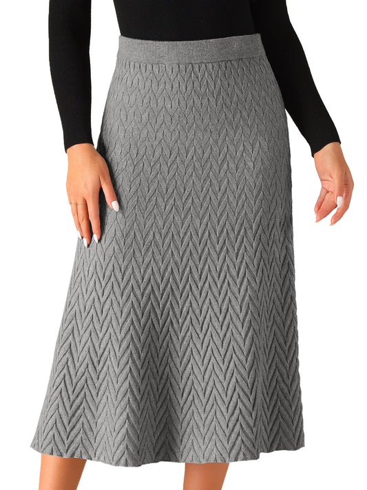 Women's Ribbed Knit A-Line Skirts Elastic High Waist Stretchy Sweater Midi Skirt