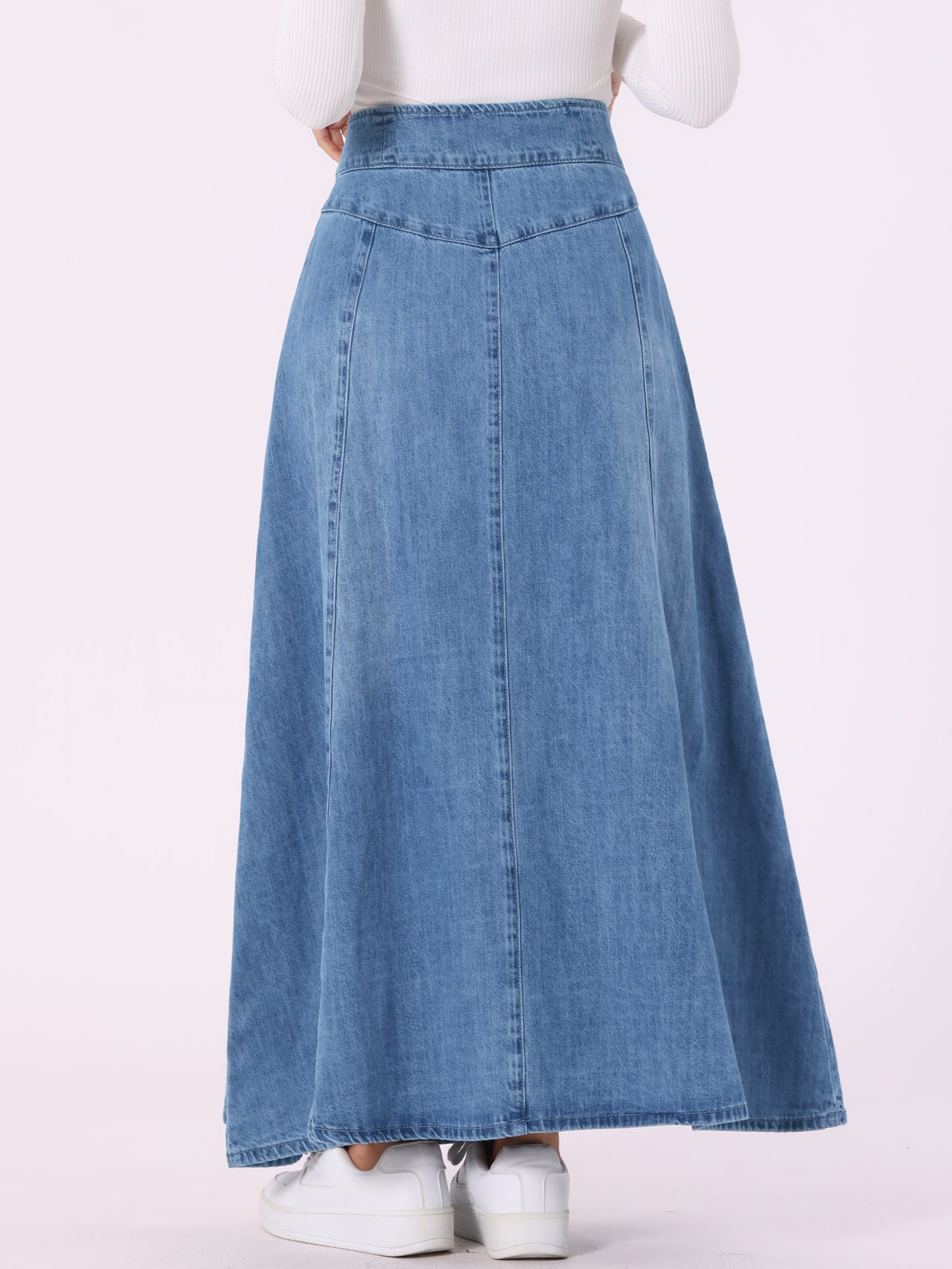 Women's Casual Denim Skirt High Waisted A-Line Flared Maxi Skirts