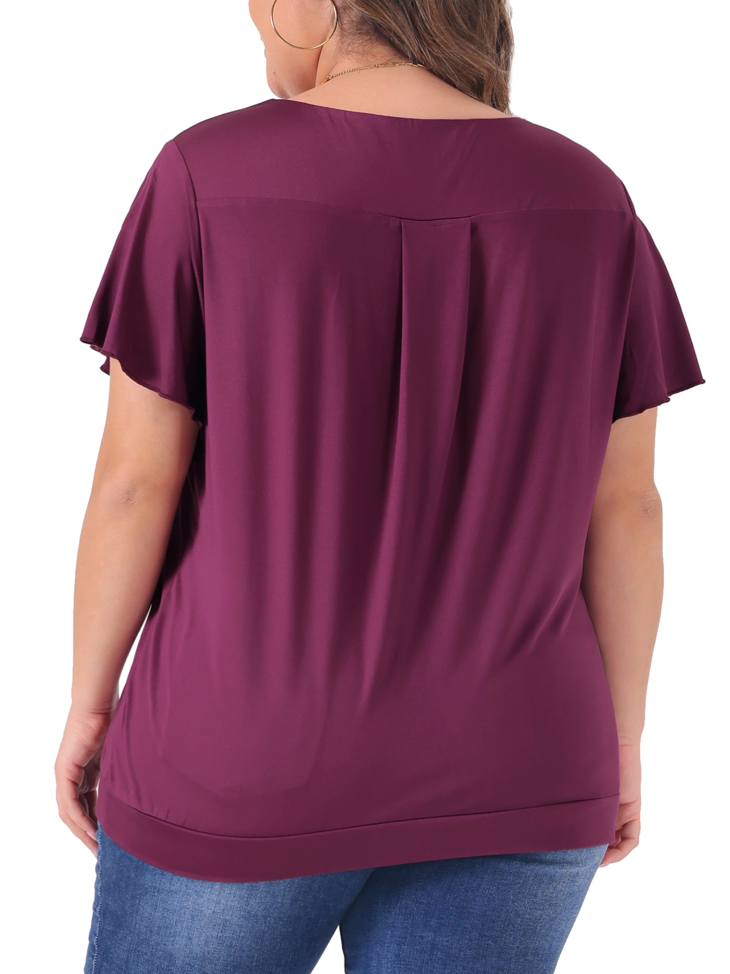 Women Plus Size Top V Neck Ruffle Short Sleeve Blouse Summer Tee Top