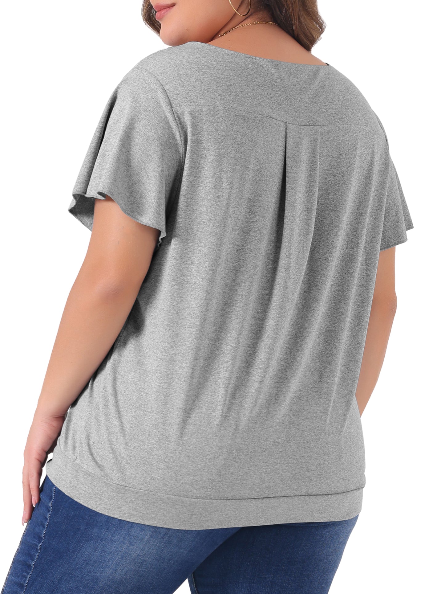 Women Plus Size Top V Neck Ruffle Short Sleeve Blouse Summer Tee Top