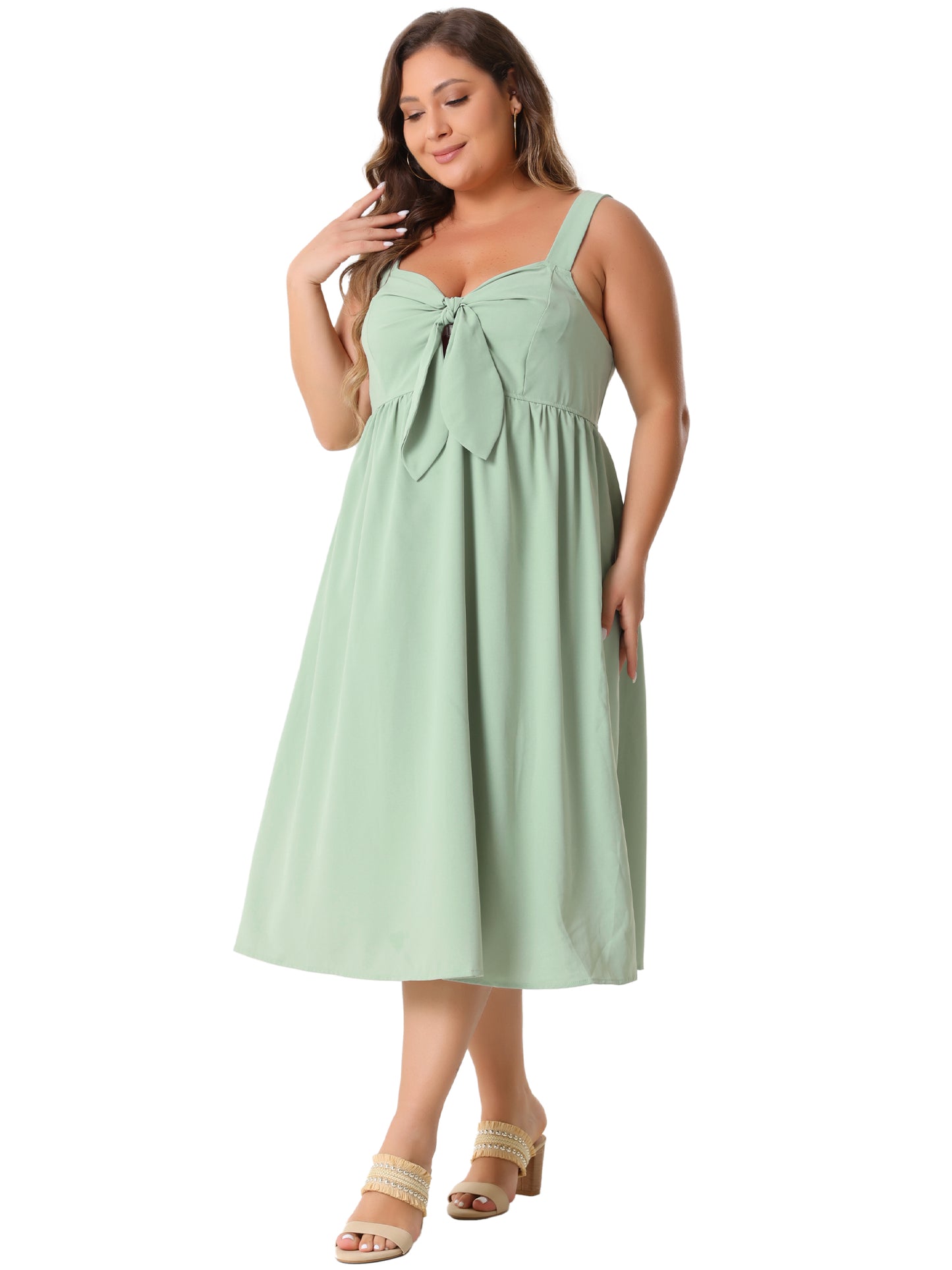 Women's Plus Size Cute Dresses with Bow Flowy Back Smocked Midi Cami Summer Dresses