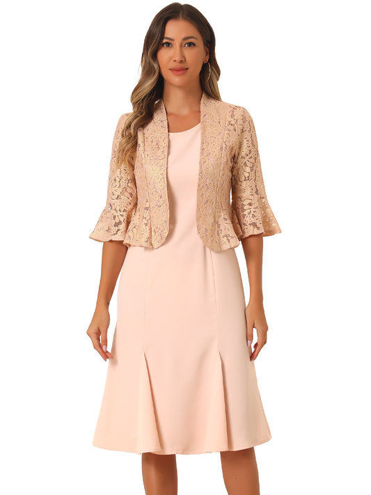 Women's 2 Pieces Evening Dress Set Mother of The Bride Dresses Half Sleeve Lace Jacket