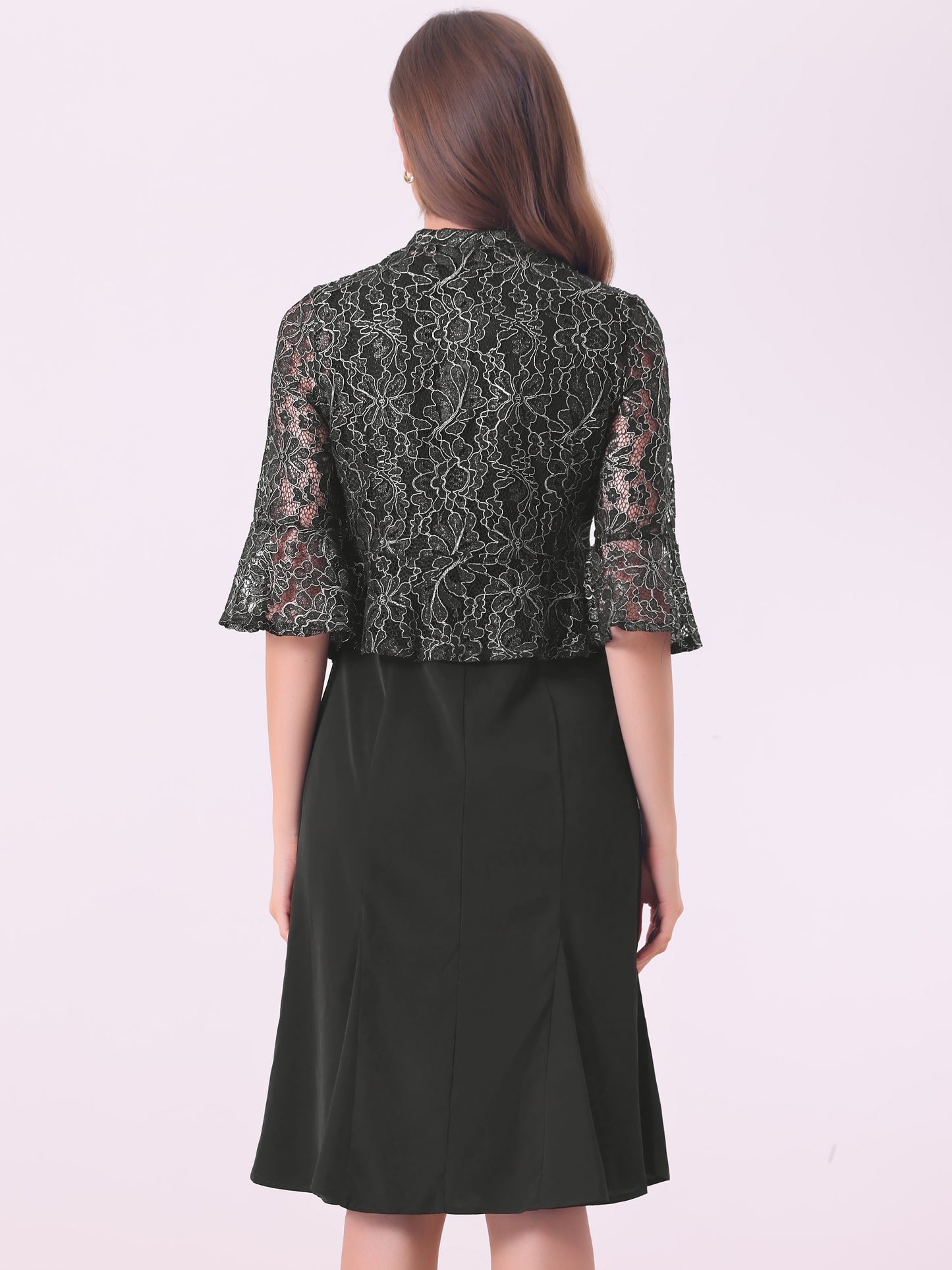 Women's 2 Pieces Evening Dress Set Mother of The Bride Dresses Half Sleeve Lace Jacket