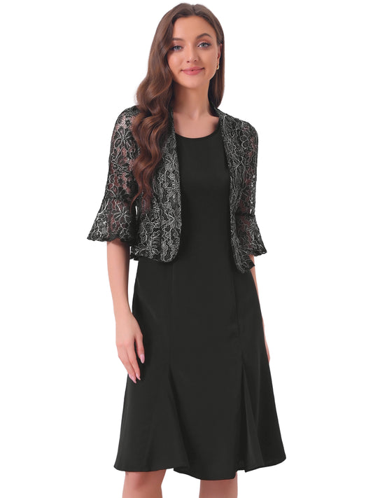 Women's 2 Pieces Evening Dress Set Mother of The Bride Dresses Half Sleeve Lace Jacket