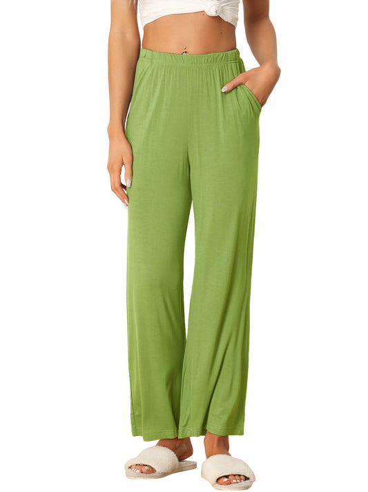 Pantalon de nuit en coton pour femme, taille élastique, jambes larges, droit, vêtements de nuit avec poches