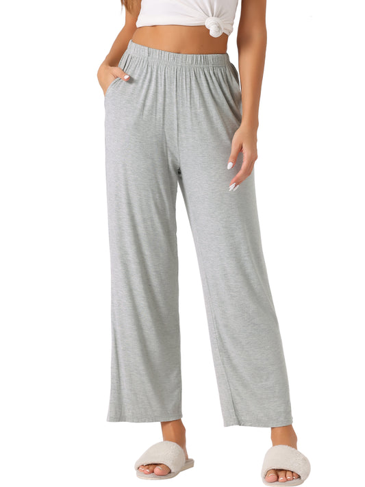 Pantalon de nuit en coton pour femme, taille élastique, jambes larges, droit, vêtements de nuit avec poches