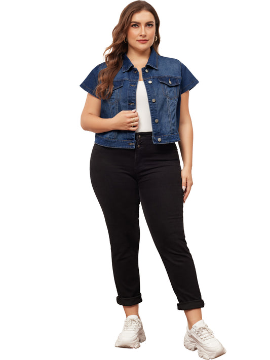 Chaleco vaquero de talla grande para mujer, estilo Y2K, con botones, manga corta, estilo urbano, chaqueta vaquera recortada