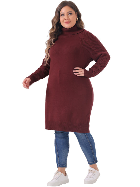 Women Plus Size Sweaters Long Sleeve Turtleneck Warm Pullover Long Sweater Dresses