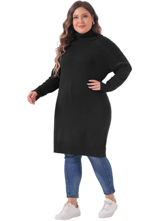 Women Plus Size Sweaters Long Sleeve Turtleneck Warm Pullover Long Sweater Dresses