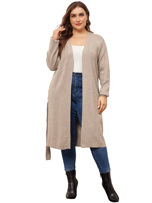 Women Plus Size Sweater Cardigan Knit Sweater Long Sleeve Belted Overwear Long Cardigans