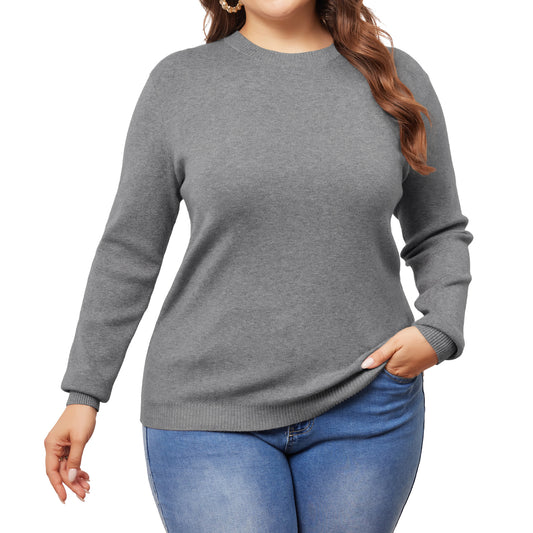 Women Plus Size Sweater Long Sleeve Crewneck Pullover Fall Knit Casual Basic Tee Tops