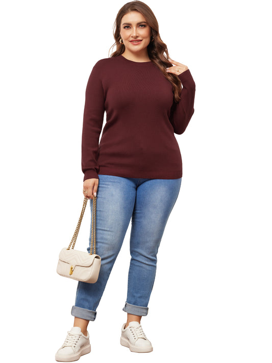 Women Plus Size Sweater Long Sleeve Crewneck Pullover Fall Knit Casual Basic Tee Tops