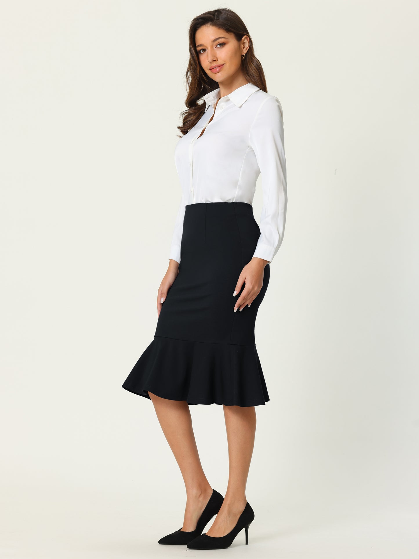 Falda tubo de cola de pez elegante de cintura alta con corte sirena para mujer