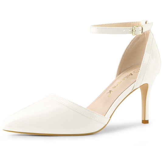 Women's Pointed Toe Stiletto High Heel Pumps Ankle Strap Wedding Bridal Evening Party Dress Shoes