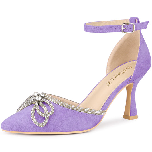 Sandalias de tacón de aguja con lazo y diamantes de imitación para mujer