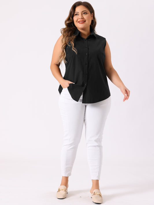 Women's Plus Size Sleeveless Top Summer Casual Office Button Down Tank Top Shirt