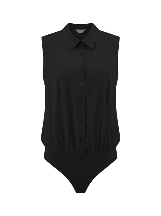 Body camisero sin mangas con cuello y botones para mujer