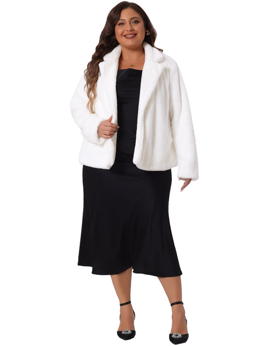 Women's Plus Size Faux Fur Jacket Long Sleeve Pockets Casual Fluffy Shaggy Coat
