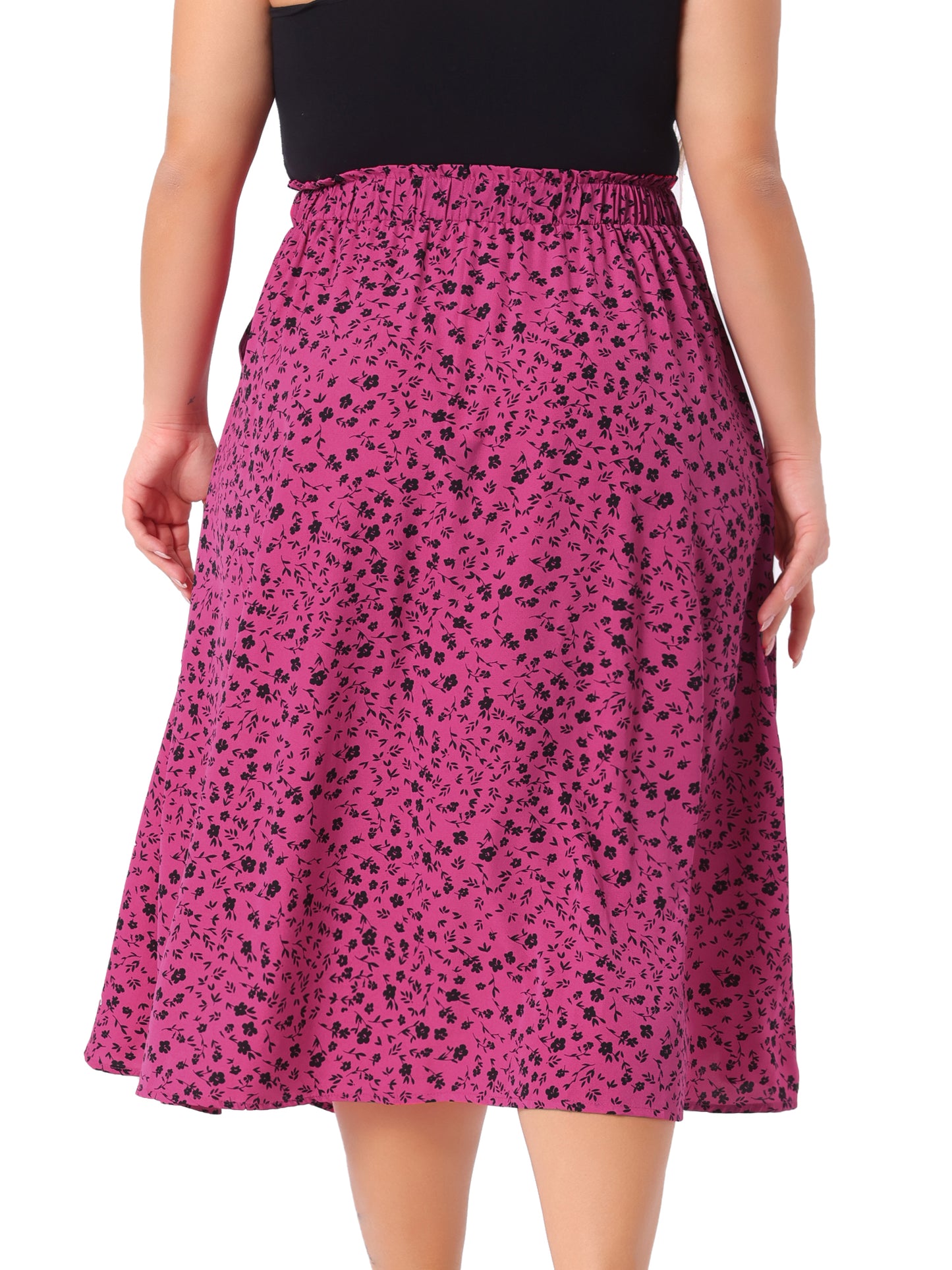 Women Plus Size Printed Skirt Chiffon Elastic Waist Flowy Midi Skirts with Pockets