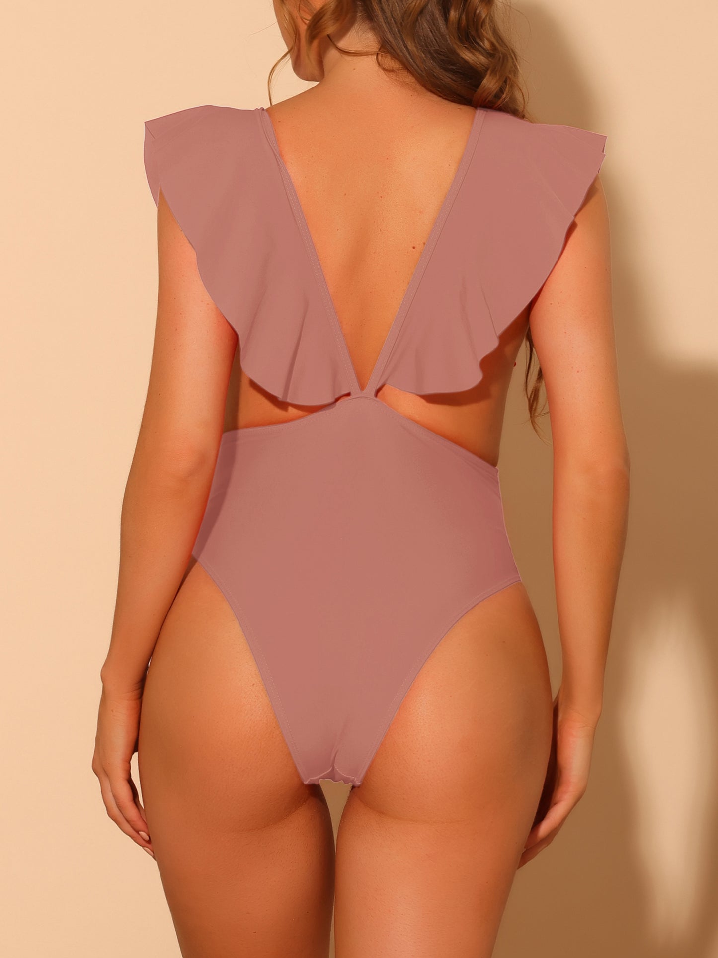 Women's One Piece V Neck Ruffled Monokini Swimsuit