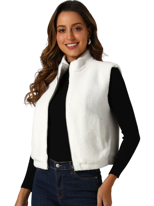 Women's Zip Up Fuzzy Fleece Sleeveless Jacket Vest
