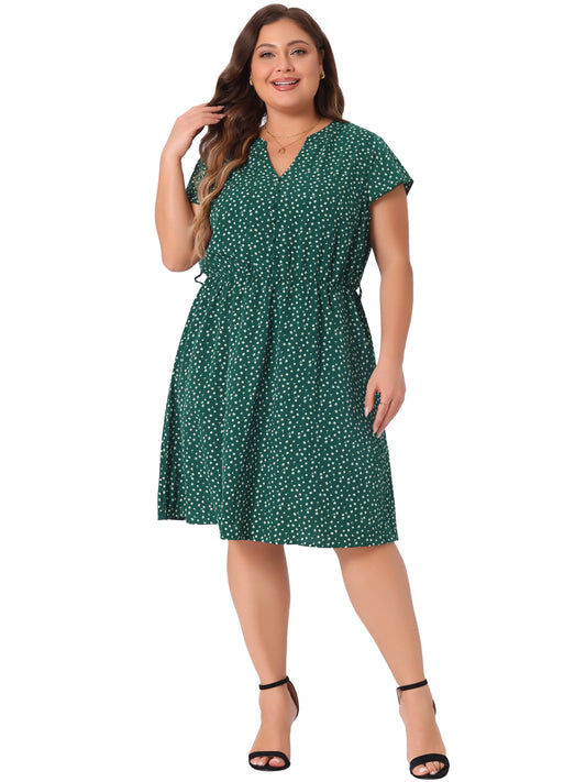 Women's Plus Size V Neck Belted Summer Floral Dresses