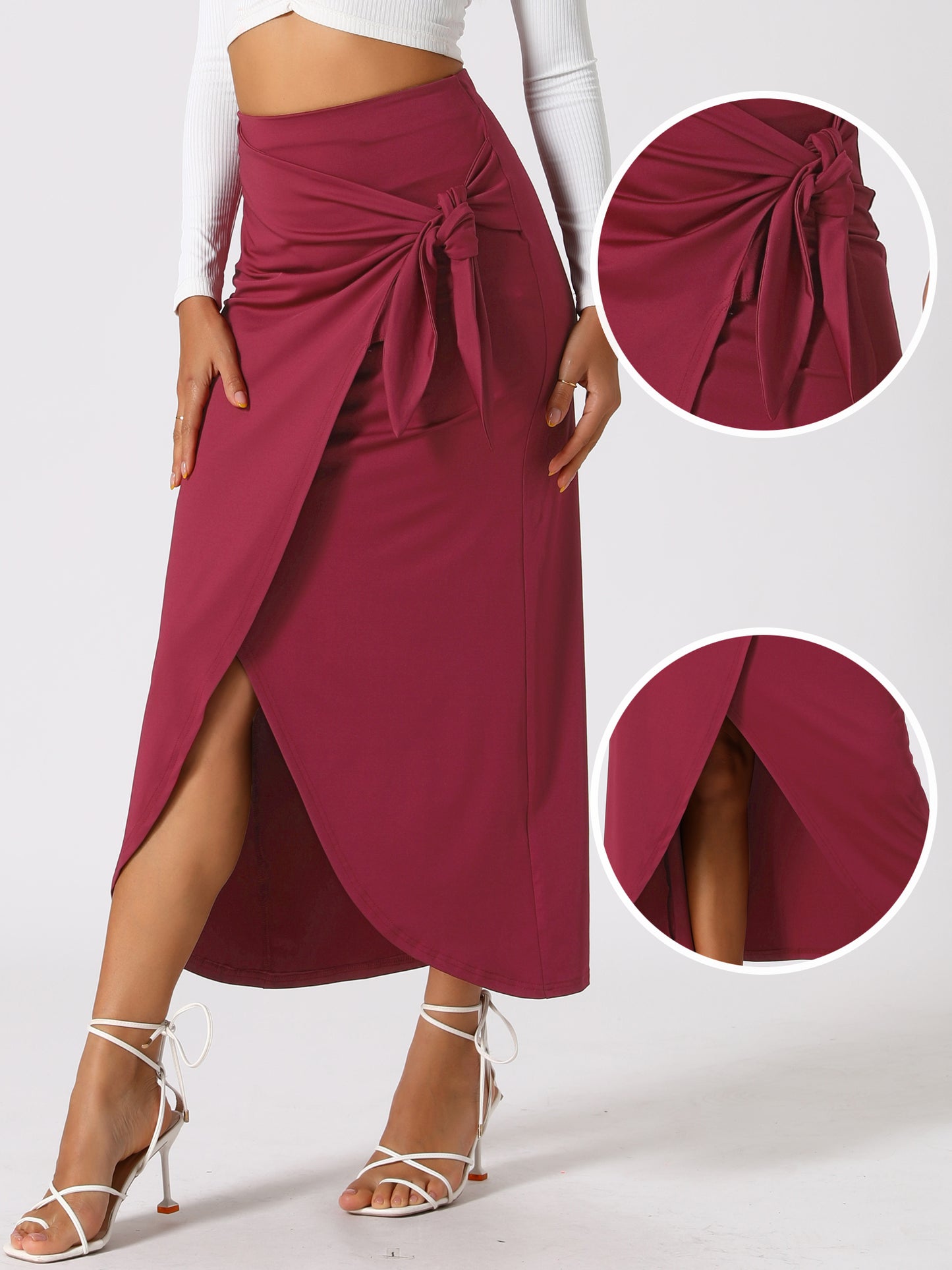 Women's Split Thigh Front High Waist Long Skirt Boho Wrap Draped Bodycon Skirt