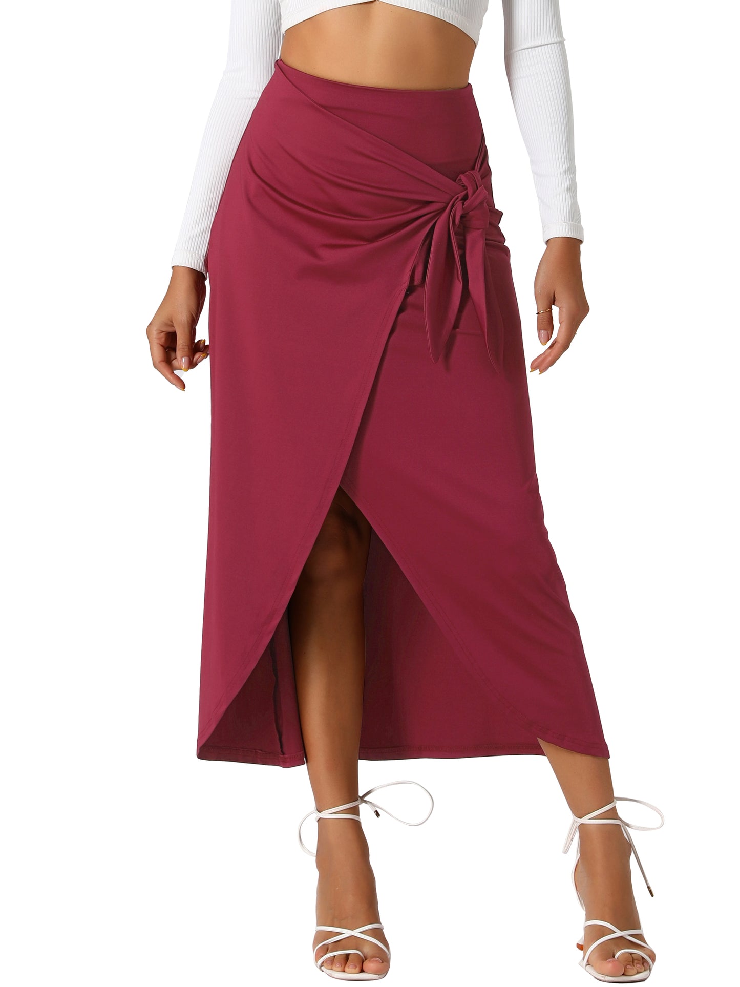 Women's Split Thigh Front High Waist Long Skirt Boho Wrap Draped Bodycon Skirt