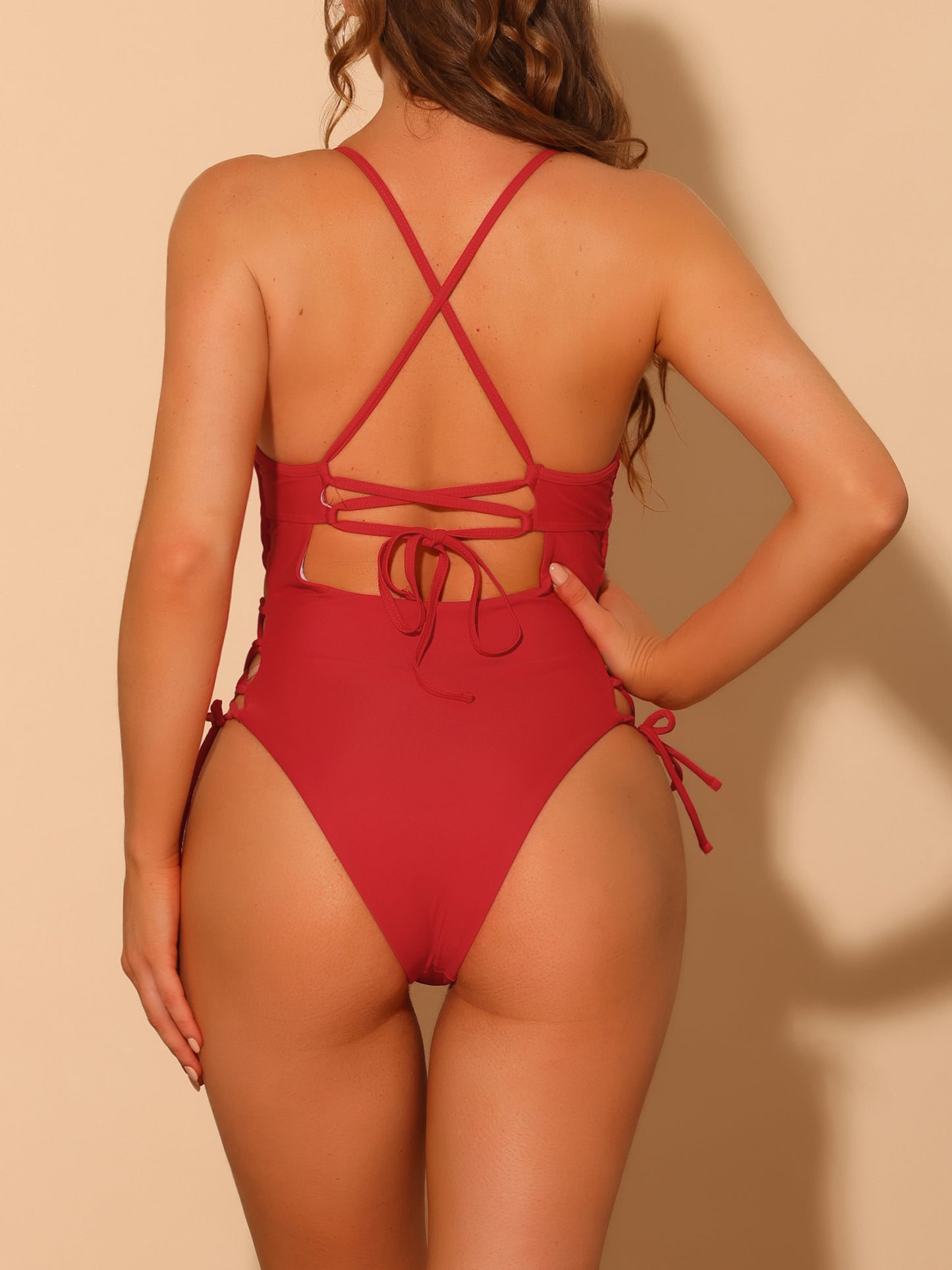 Women's One Piece Swimsuit Lace Up Criss Cross Plunge Side Tie Strappy Monokini