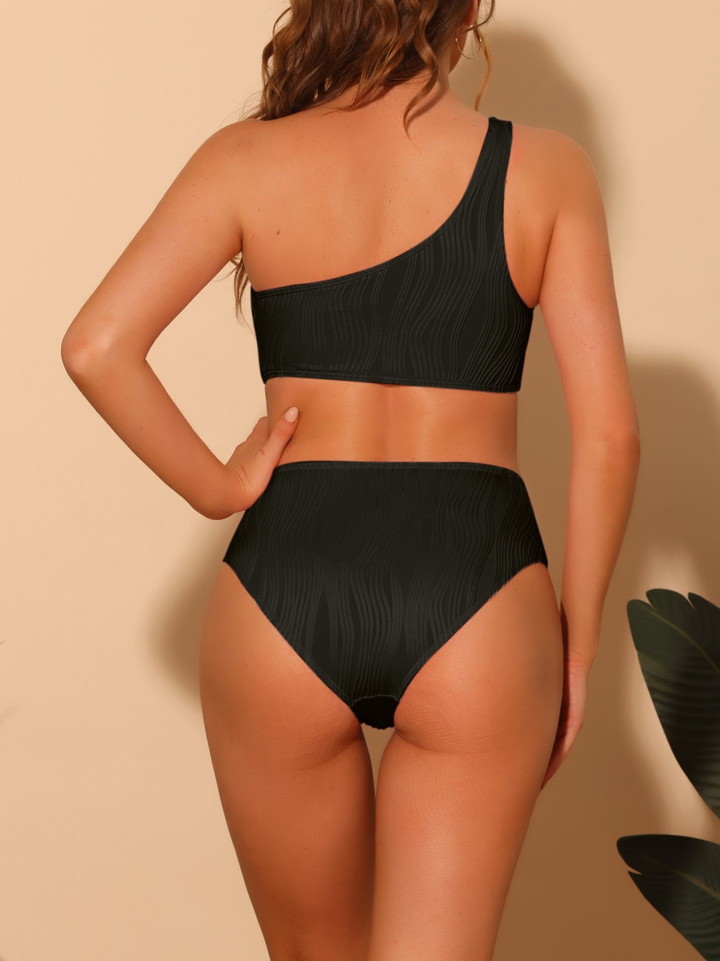 Women's One Piece One Shoulder Swimsuit Asymmetric Waist Cutout Ribbed Swimwear Bathing Suit Monokini