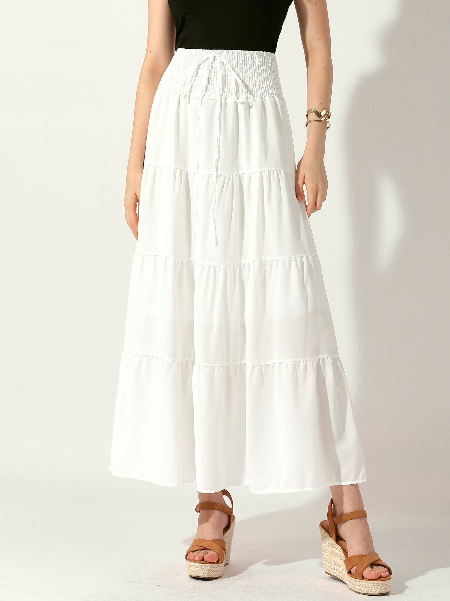 Faldas bohemias para mujer, maxifalda playera de verano con cintura elástica, fruncida y holgada, de corte A