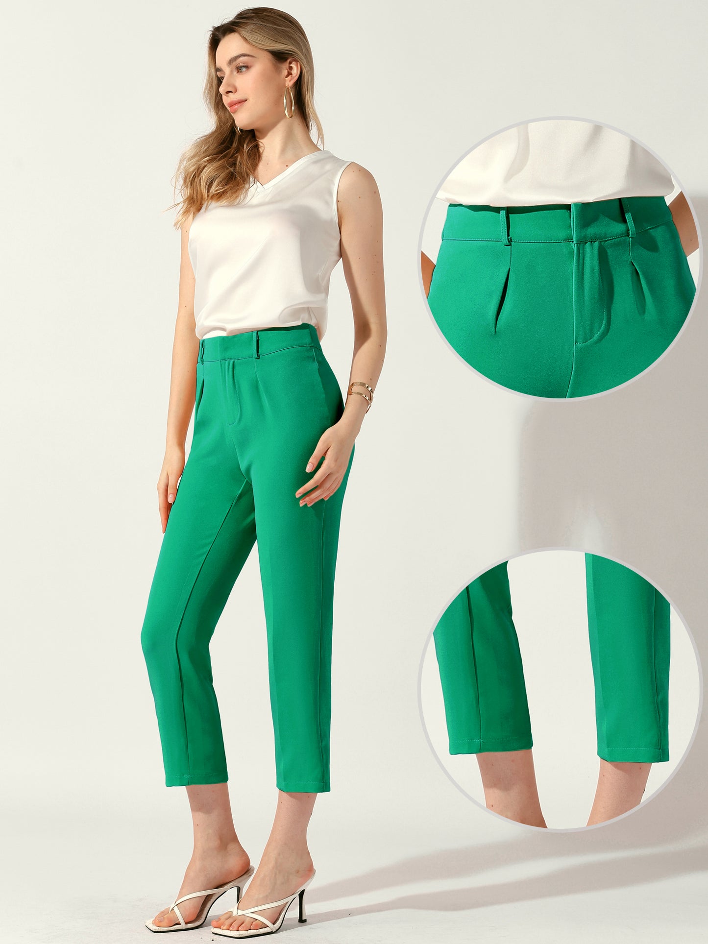 Women's High Waisted Dress Pants Work Business Casual Slacks Cropped Trousers Tapered Pants
