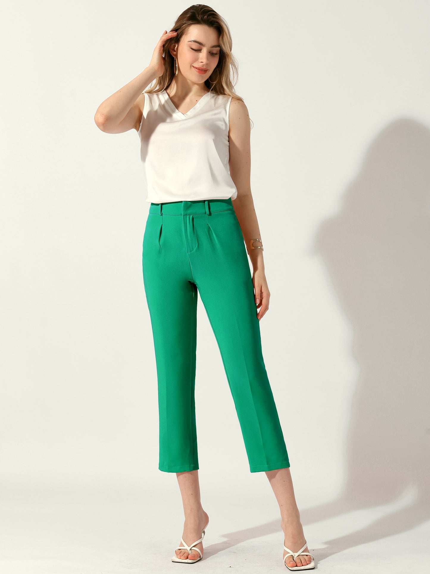 Women's High Waisted Dress Pants Work Business Casual Slacks Cropped Trousers Tapered Pants