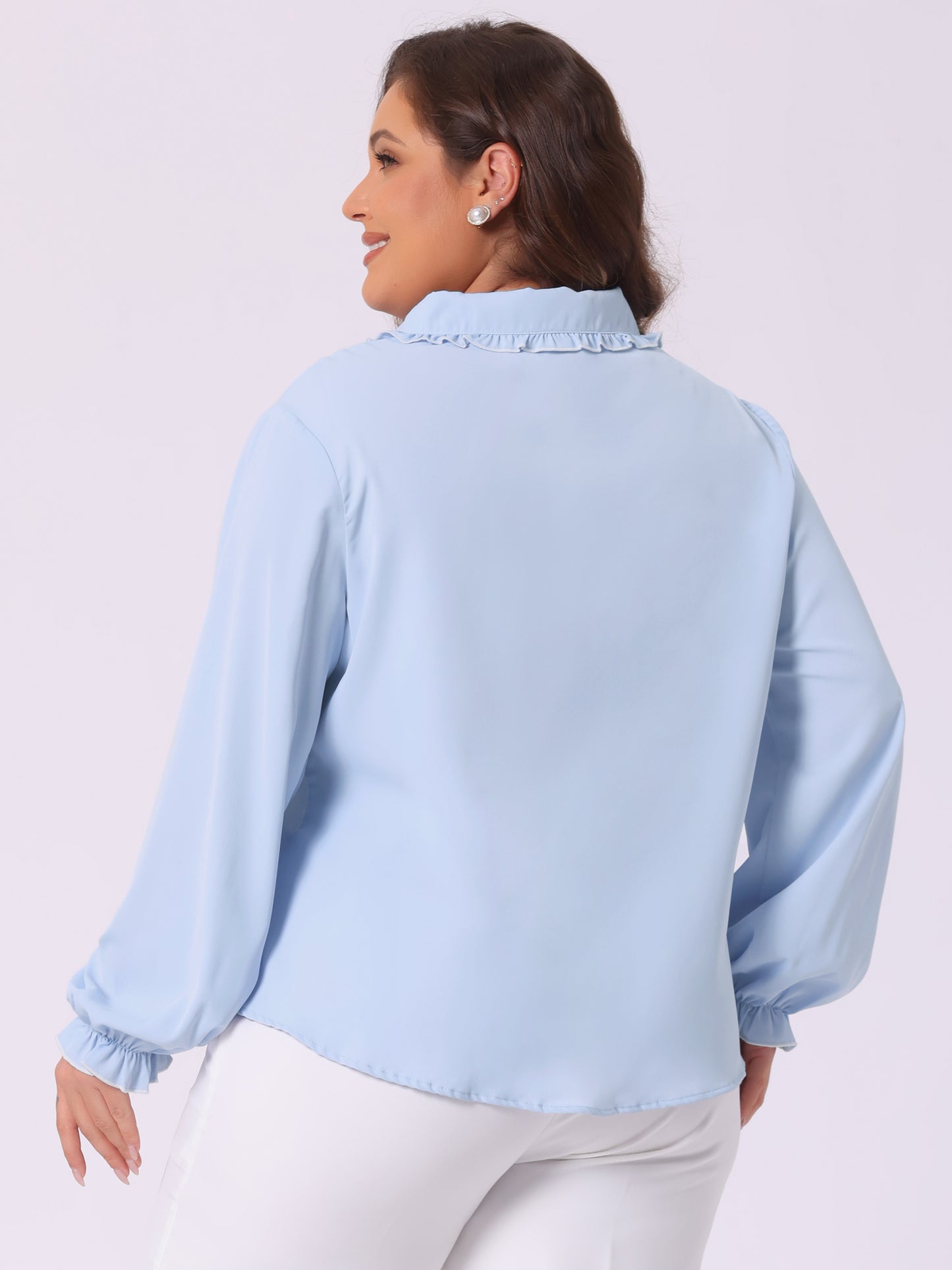 Women's Plus Size Top Peter Pan Long Sleeve Button Down Work Chiffon Shirt