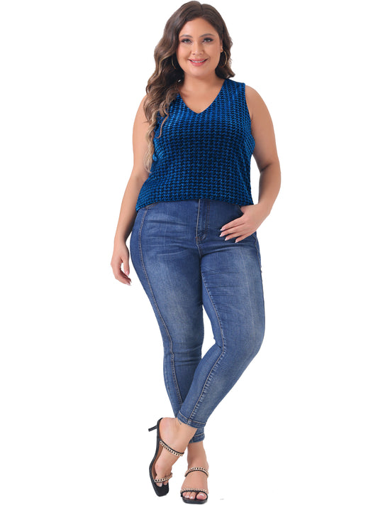 Women Plus Size Sequin Tops Sleeveless Glitter Glam Gradient Tank Vest