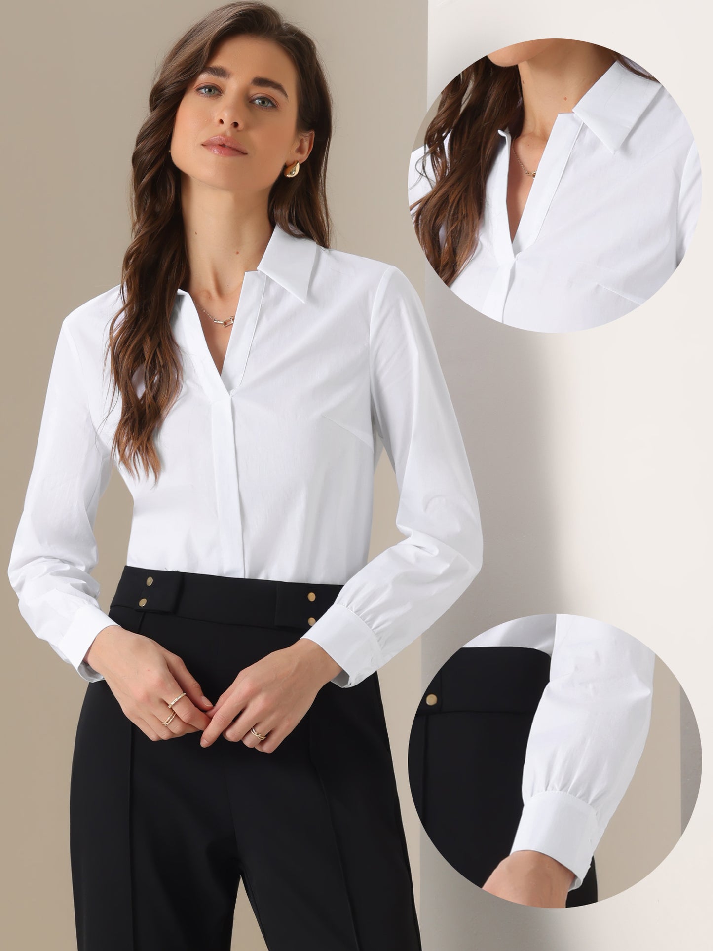 Women's Collared Business Office Long Sleeves Bodysuit Work Leotard Shirt