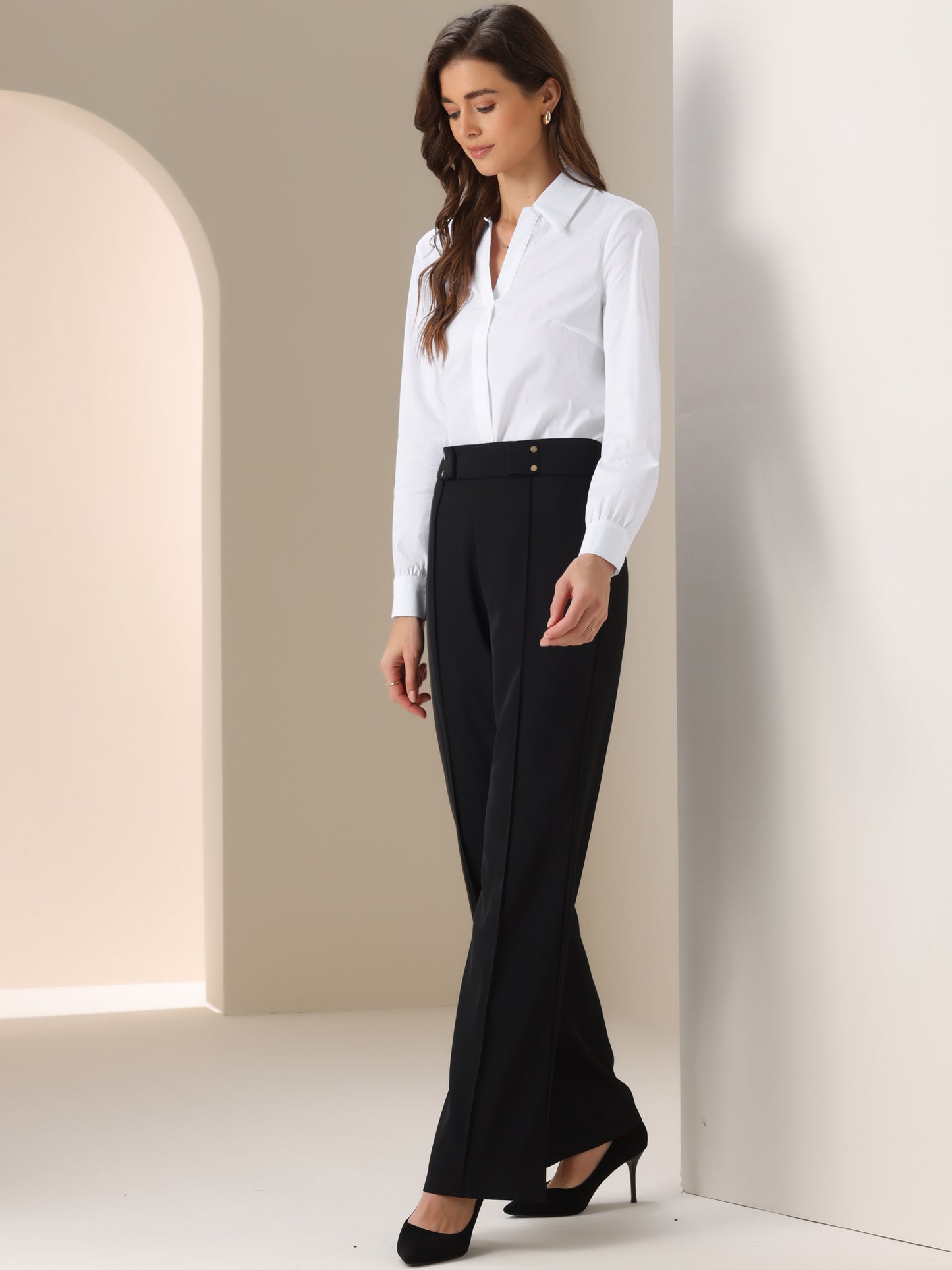 Women's Collared Business Office Long Sleeves Bodysuit Work Leotard Shirt