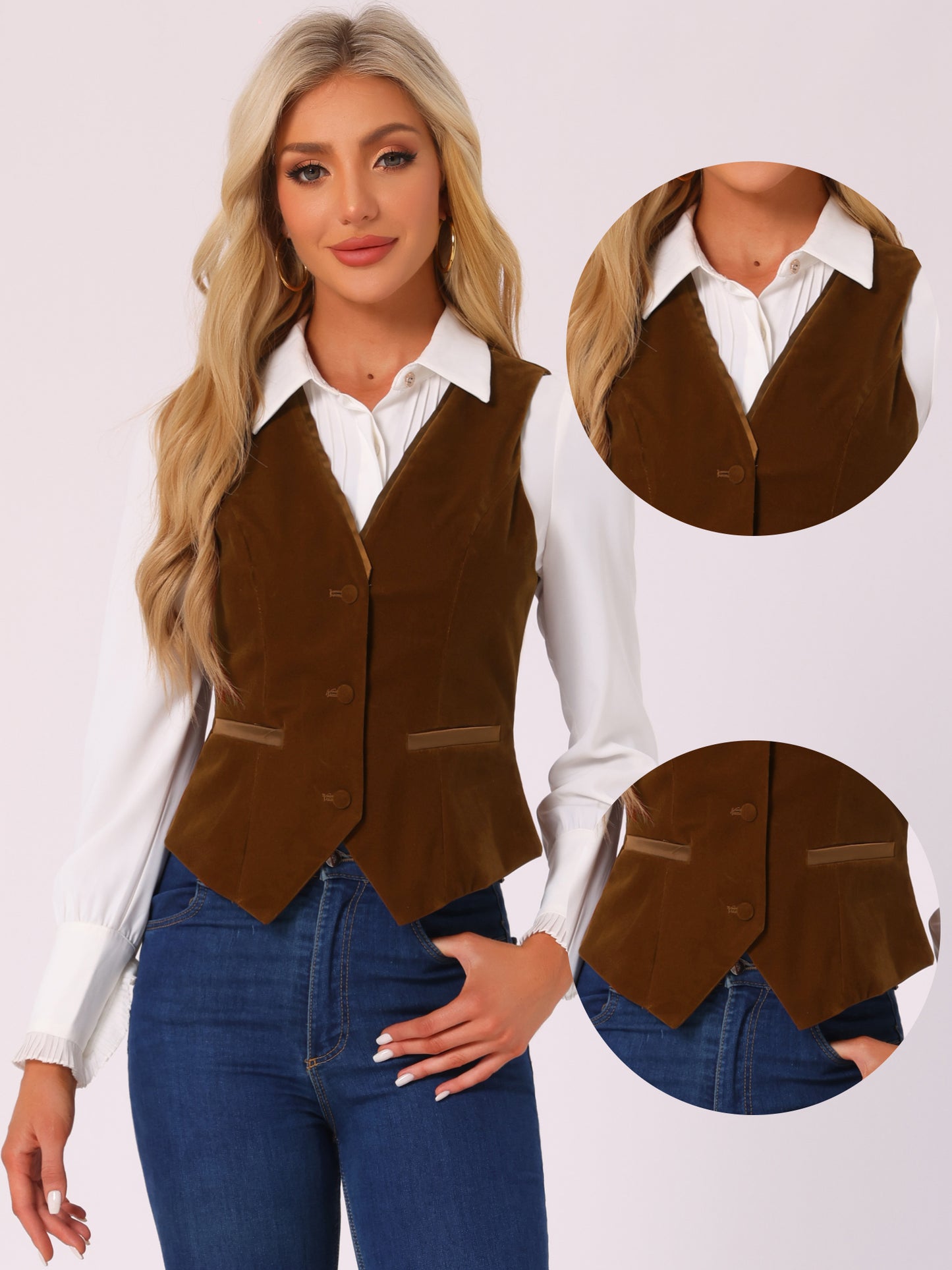 Women's Retro Sleeveless Steampunk Blazer Dressy Vest Velvet Suit Waistcoat (Available in Plus Size)