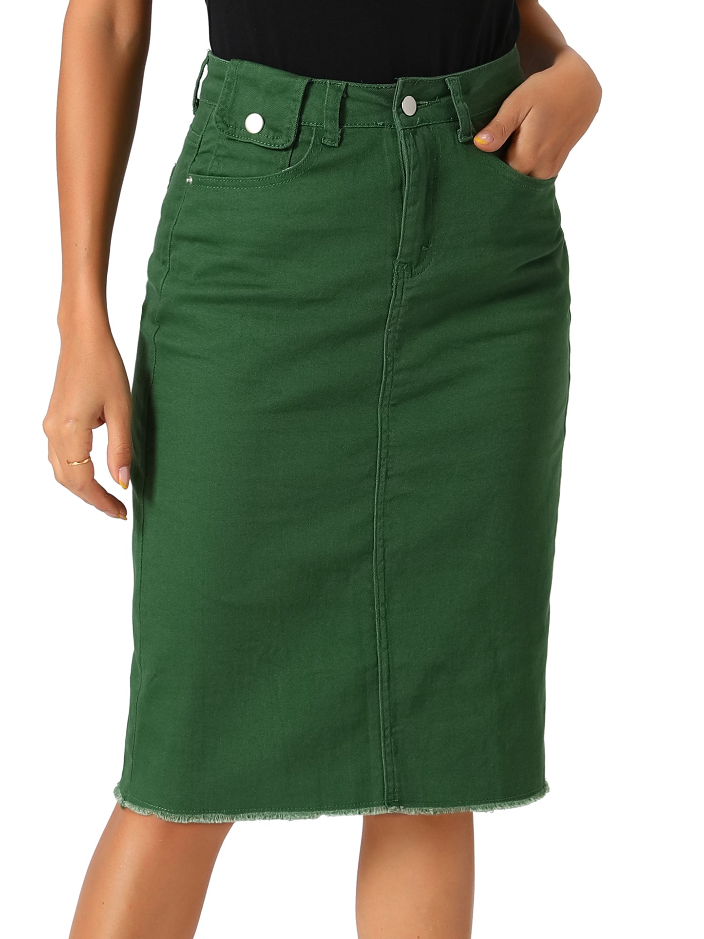 Falda vaquera informal para mujer, cintura alta, abertura trasera, elástica