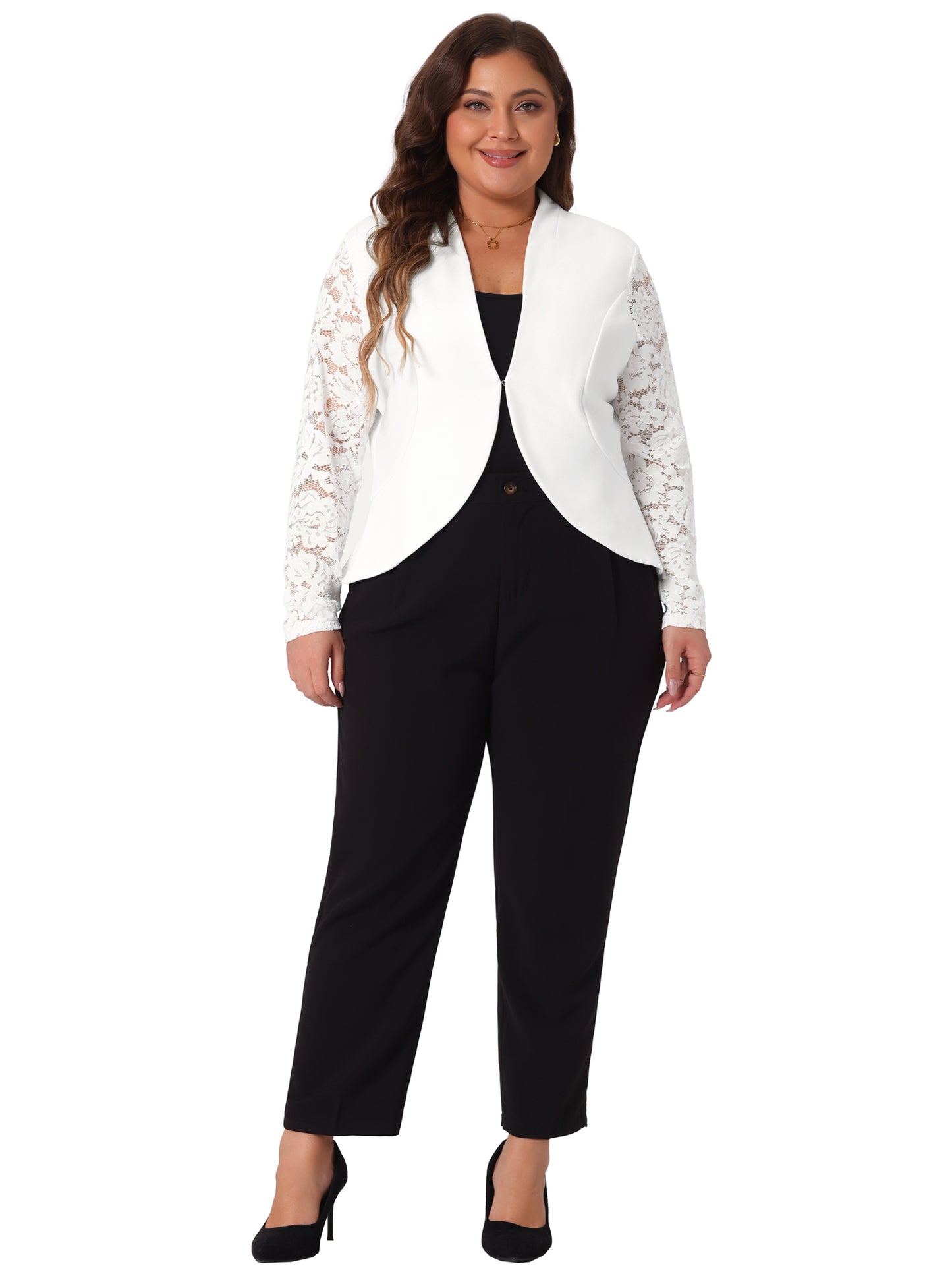 Women Plus Size Blazer Long Sleeve Lace Open Front Cropped Shrug Bolero Cardigan Jacket