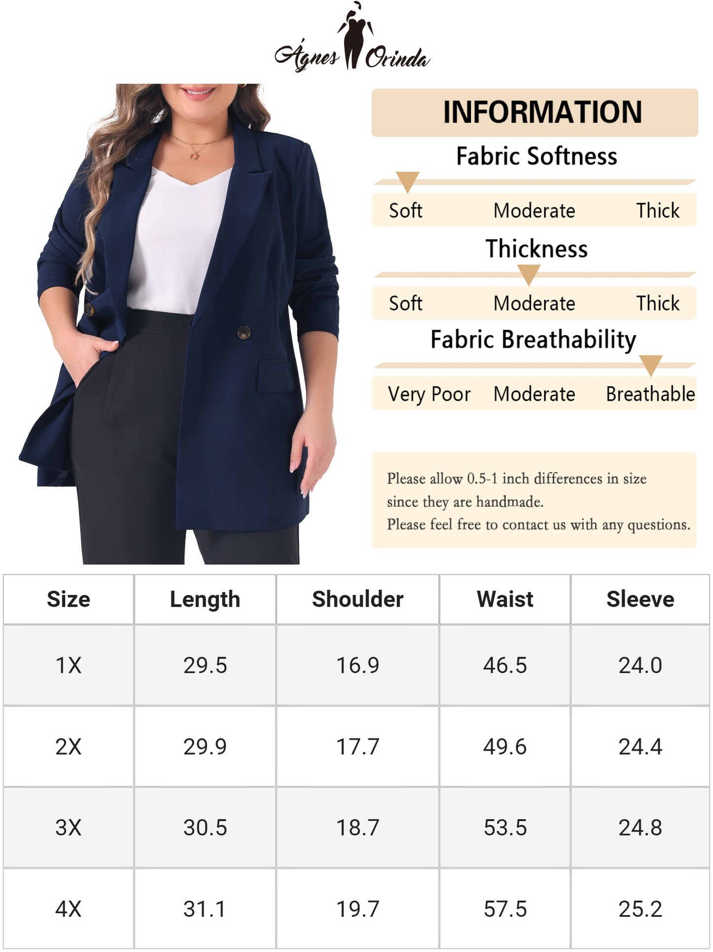 Women Plus Size Blazers Lapel Button with Pocket Office Work Jackets Long Blazer