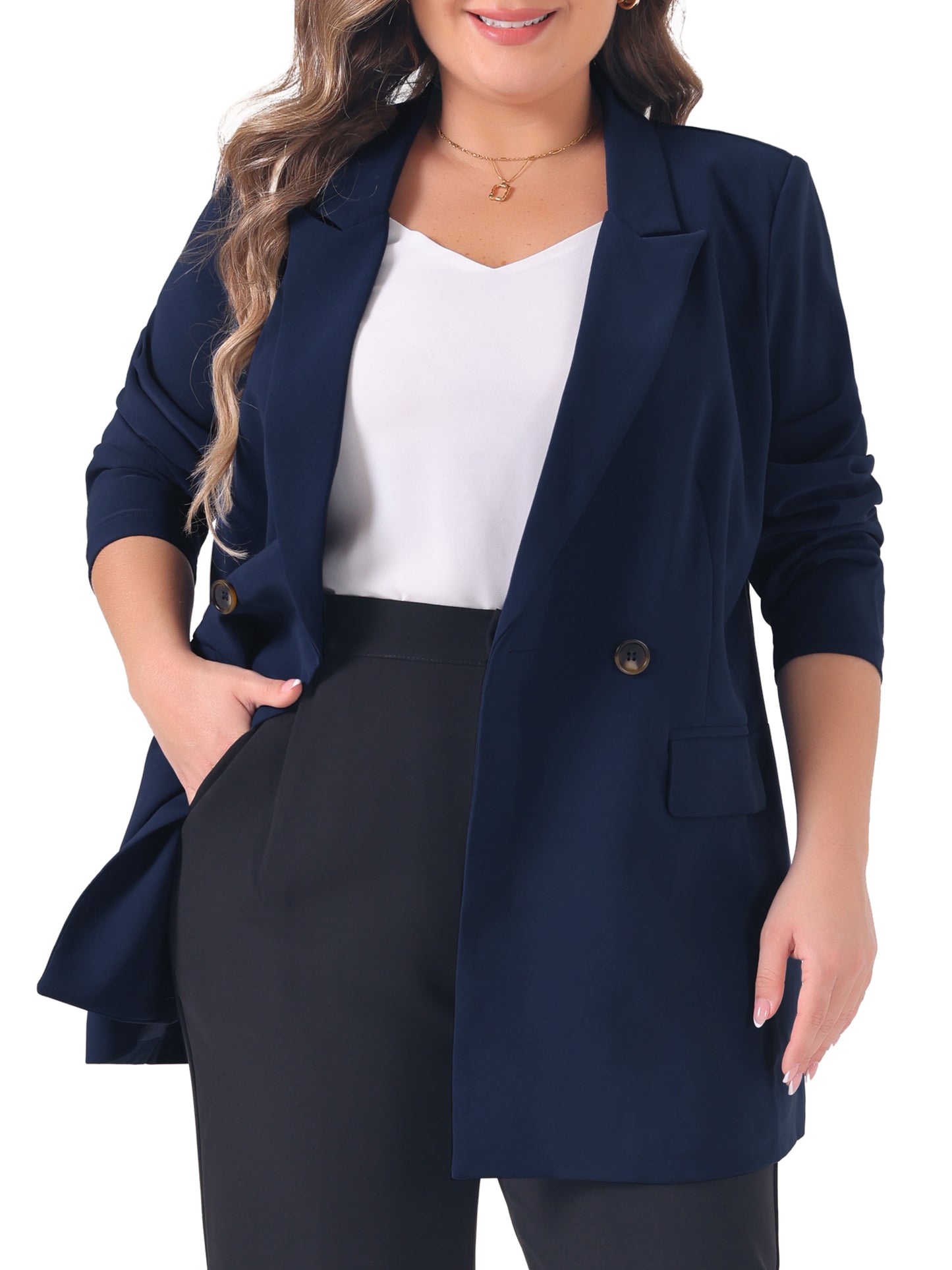Women Plus Size Blazers Lapel Button with Pocket Office Work Jackets Long Blazer