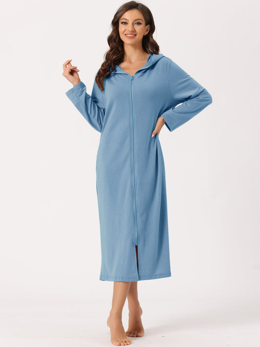 Robe sweat-shirt à capuche pour femme, fermeture éclair, manches longues, avec poches