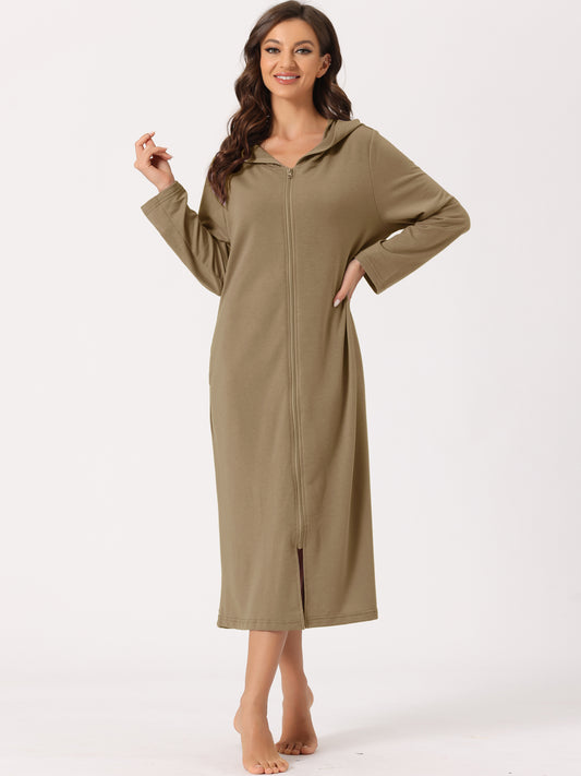 Robe sweat-shirt à capuche pour femme, fermeture éclair, manches longues, avec poches