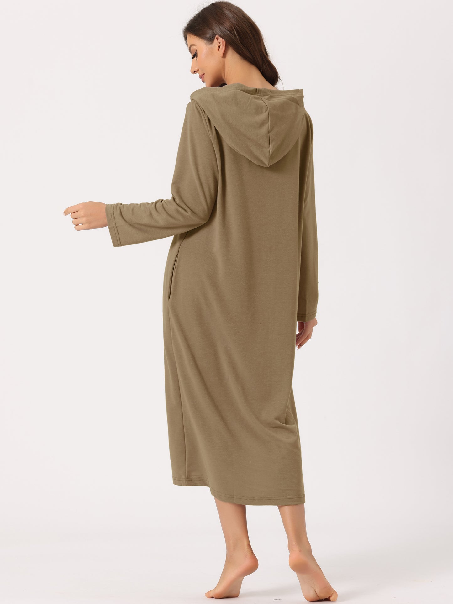 Robe sweat-shirt à capuche pour femme, fermeture éclair, manches longues, avec poches