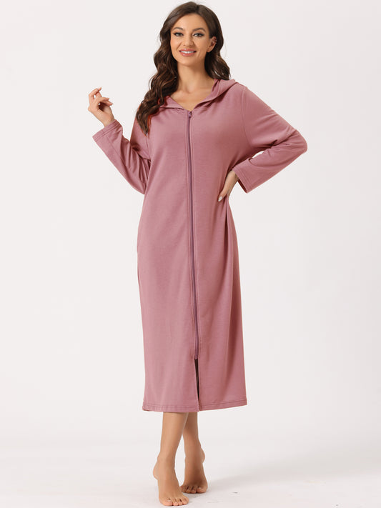 Robe sweat-shirt à capuche pour femme, fermeture éclair, manches longues, avec poches
