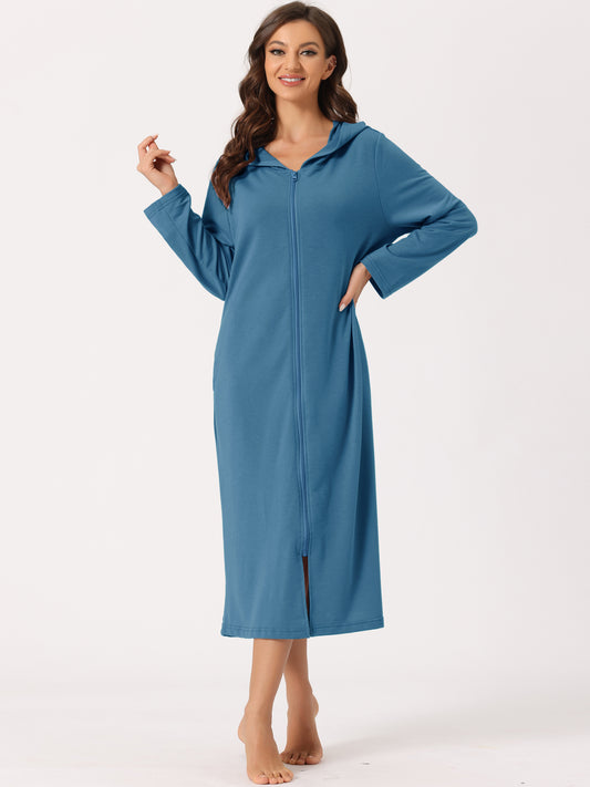 Robe sweat-shirt à capuche pour femme, fermeture éclair, manches longues, avec poches